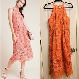 Anthropologie “Eri + Ali” Coral Lace Midi Dress
